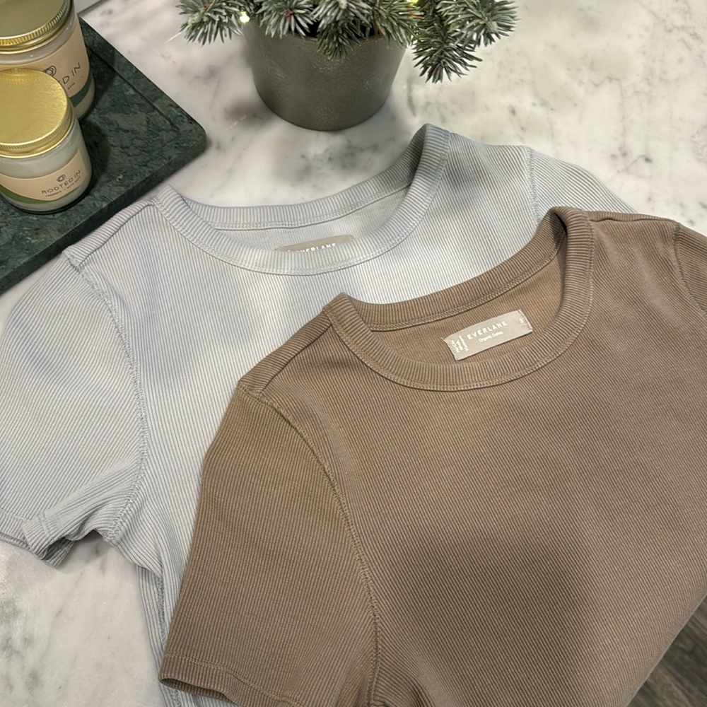 EVERLANE Ribbed Organic Cotton Neutral Tees S